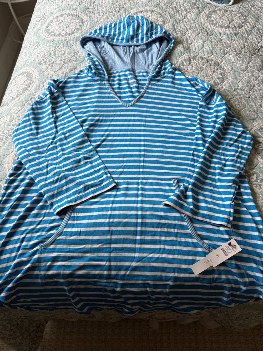 Talbots Blue and White Striped Hooded Pullover